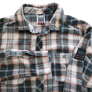 Helly Hansen Men's Large Long Sleeve Flannel Shirt Black Orange Plaid Scandi HH